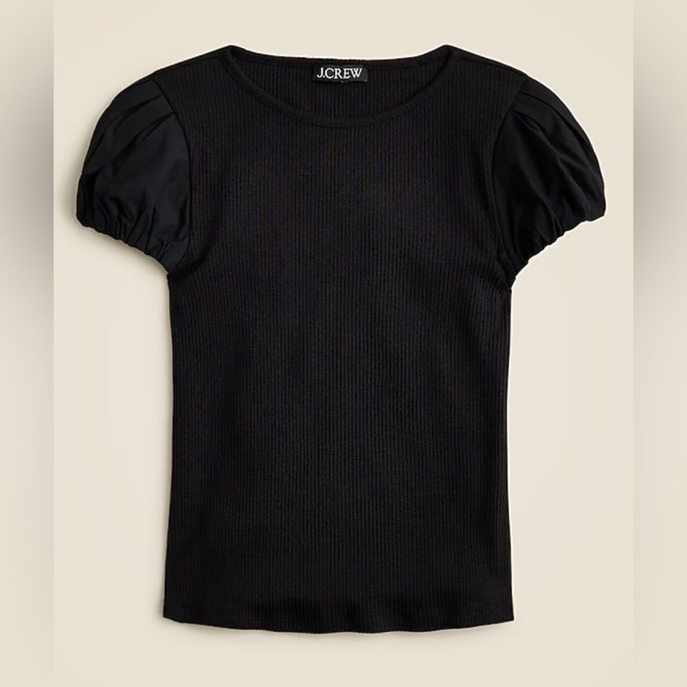 J.Crew Vintage rib T-shirt with cotton poplin puff sleeves NWT Size L